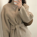 Minimalist Collarless Wool Blend Coat with Belt