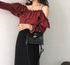 Off-The-Shoulder Ruffled Chiffon Sling Top