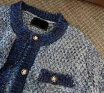 Classic Blue Glitter Cardigan with Metal Button