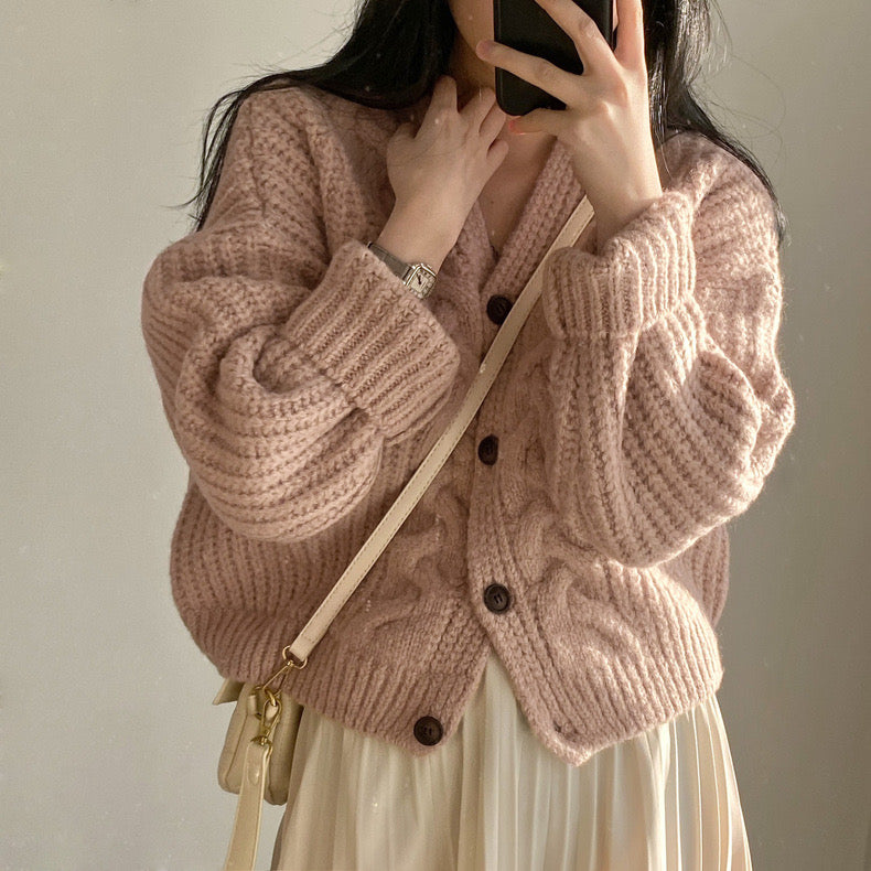 Loose Knit Braided Cable Cardigan