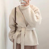 Minimalist Collarless Wool Blend Coat with Belt