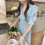 Korean Style Floral Printed V-Neck Wrap Dress