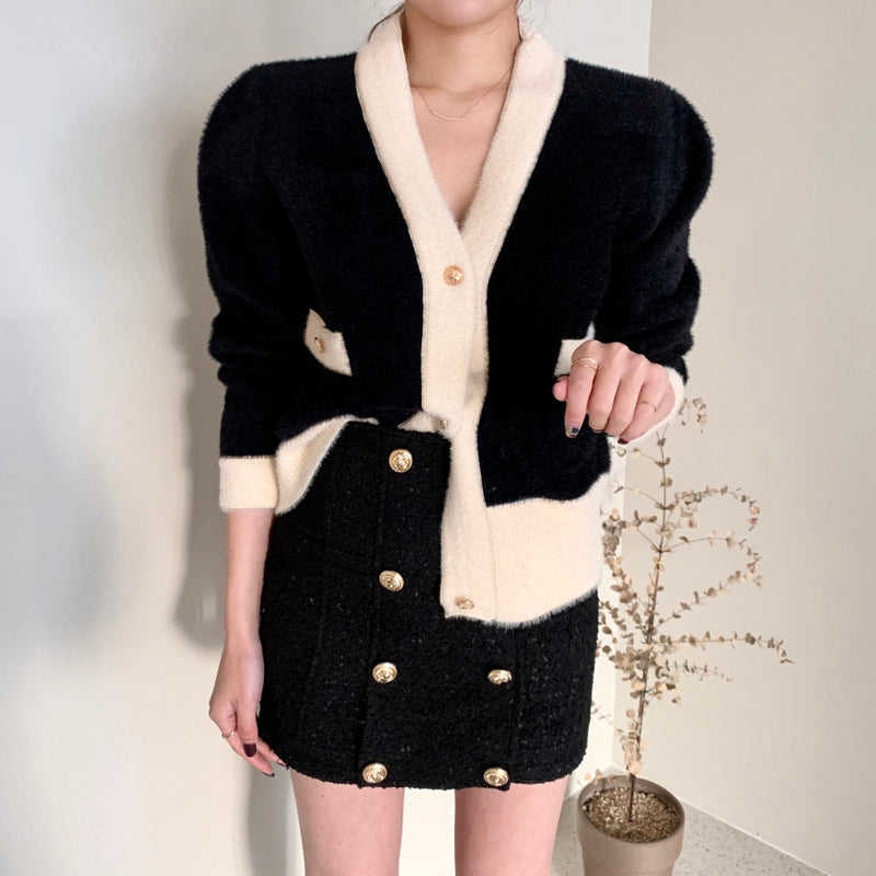 Classic Black and Beige Knitted Cardigan