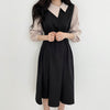 Korean Style Color Contrast Dress with Asymmetrical Collar