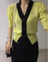 Classic Color Block OL Short Sleeve Cardigan