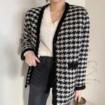 Classic Houndstooth Black & White Quilted Tweed Coat