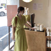 Matcha Green / Beige V-Neck Belted Dress with Pockets