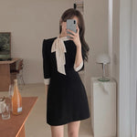 Classic Tie Neck Black Mini Dress