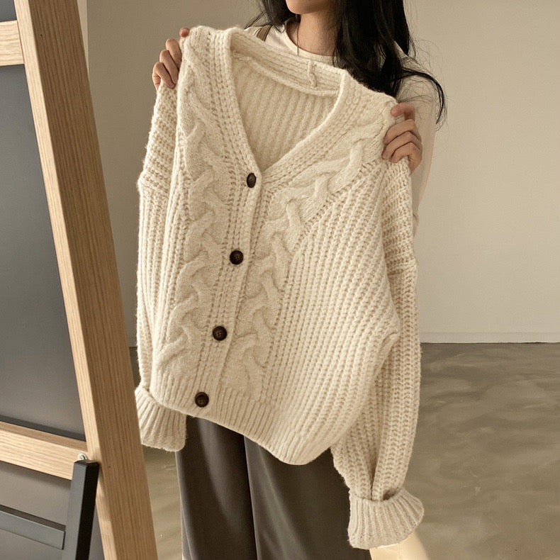 Loose Knit Braided Cable Cardigan