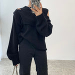 Designer Soft Knit Cold Shoulder Oversized Sweater