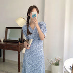 Korean Style Floral Printed V-Neck Wrap Dress