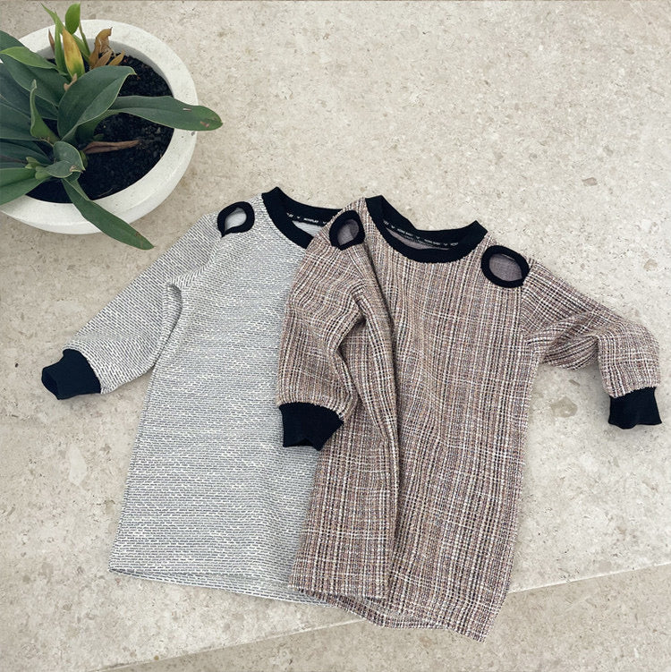 Mom & Daughter ♡ Cotton Tweed Cut-Out Shoulder Dress