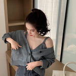 Korean Style V-Neck Long Sleeve Cardigan Set