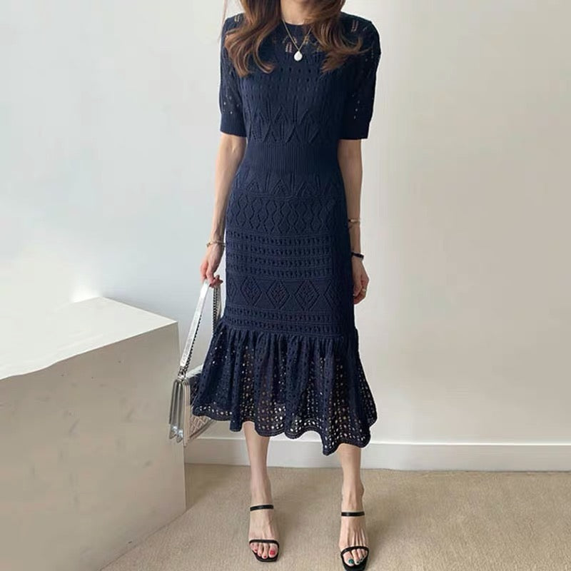 Open-Knit Soft Viscose Fishtail Dress