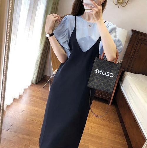 Two-Piece Strap Dress with Shirt