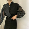 Designer Organza Sleeves Button-Up Blouse