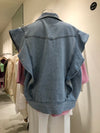 Denim Cap Sleeve Shawl Collared Vest