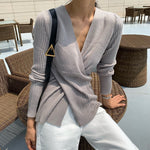 Cross-Over V-Neck Ribbed Knit Top