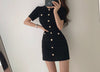 Classic Knitted Fitted Mini Dress with Shiny Metal Buttons