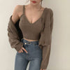 Korean Style V-Neck Long Sleeve Cardigan Set