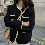 Black & White Contrast Trim Collarless Tweed Jacket