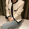 Classic Black & White Contrasting Trim Round Neck Open Front Jacket