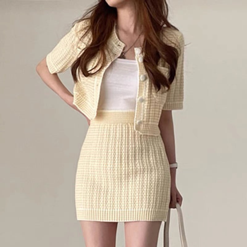 Egg Yellow Knitted Two-Piece Dress Set