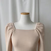 Cotton Knit Square Neck Puffed Sleeve Top