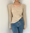 Soft Cotton V-Neck Ribbed Knit Top