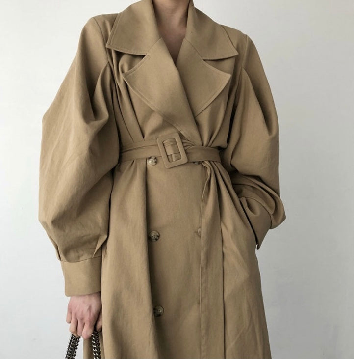 British Style Double Breasted Trench Coat with Belt