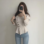 Designer Sideline Button-Up Square Neck Blouse