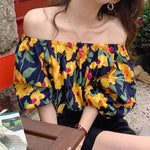 Passion Floral Print Off-Shoulder Top