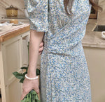 Korean Style Floral Printed V-Neck Wrap Dress