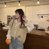 Chiffon Long Sleeve Ruffle Tie Neck Blouse with Knit Vest