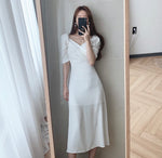 Sweetheart Neckline Puffed Sleeve Midi Dress