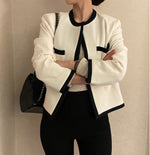 Classic Black & White Contrasting Trim Round Neck Open Front Jacket