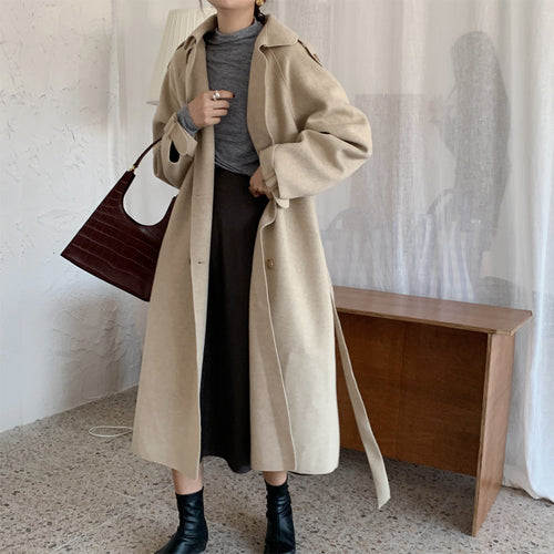 Round Collar Belted Double-Face Wool/Cashmere Blend Coat