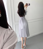 Short Sleeve V-Neck High Waist Pleated Dress