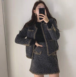 Buttonless Tweed Jacket with Mini Skirt Set