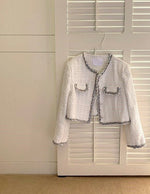 Cropped Round Neck Tweed Jacket with Braided Trims