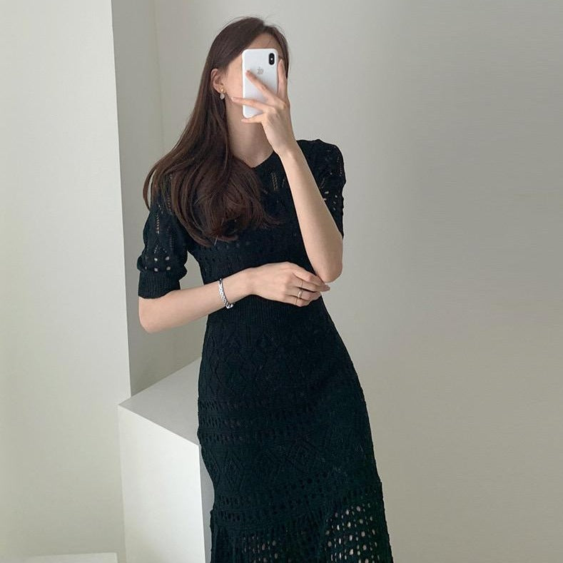 Open-Knit Soft Viscose Fishtail Dress