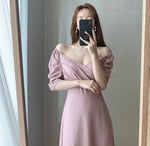 Sweetheart Neckline Puffed Sleeve Midi Dress