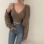 Korean Style V-Neck Long Sleeve Cardigan Set