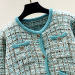 Crew Neck Multicolor Tweed Knit Cardigan