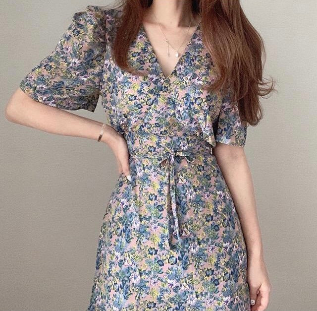 Asymmetrical Floral Wrap Dress