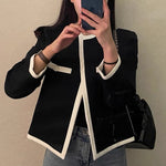 Classic Black & White Contrasting Trim Round Neck Open Front Jacket