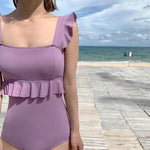 Macaroon Ruffled Waist One Piece Swimsuit