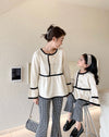 Mom & Daughter ♡ White Peplum Top with Houndstooth Pattern Pants Set