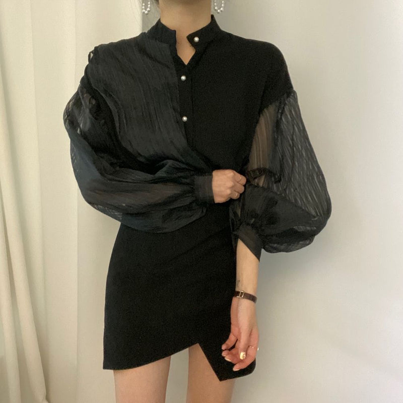 Designer Organza Sleeves Button-Up Blouse