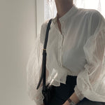 Designer Organza Sleeves Button-Up Blouse